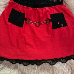 made in Canada Red and Black gothic lace chain Women's Skirt with pockets small